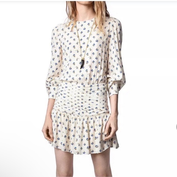 Zadig & Voltaire Cream and Blue Ruffled Tiered Sundress - Picture 1 of 11
